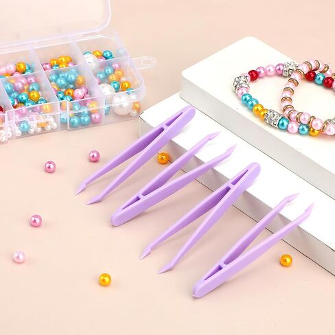 Trinkrittey 15 pcs Plastic Tweezers Craft Tweezers 3.14 inch Tweezers for Crafting Beads Tweezers for DIY Jewelry Making Crafts Handmade Beading Project Picking and Placing Beads(Purple) in Saudi Arabia