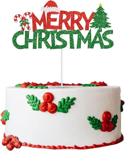 عيد ميلاد سعيد كعكة توبر الأخضر الأحمر بريق عيد الميلاد موضوع زينة الحفلات عيد الميلاد حفلة عيد ميلاد كعكة الزينة in Kuwait