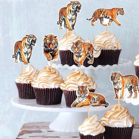 Ercadio 24 Pack Tiger Cupcake Toppers Tiger Cupcake Picks Animal Cupcake Picks Tiger Birthday Cupcake Decorations for Baby Shower Birthday Animal Theme Party Cake Decor Supplies in Kuwait