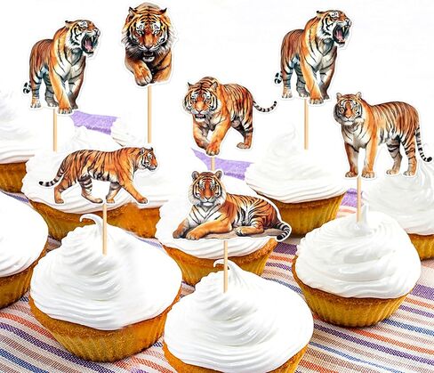 Ercadio 24 Pack Tiger Cupcake Toppers Tiger Cupcake Picks Animal Cupcake Picks Tiger Birthday Cupcake Decorations for Baby Shower Birthday Animal Theme Party Cake Decor Supplies in Kuwait