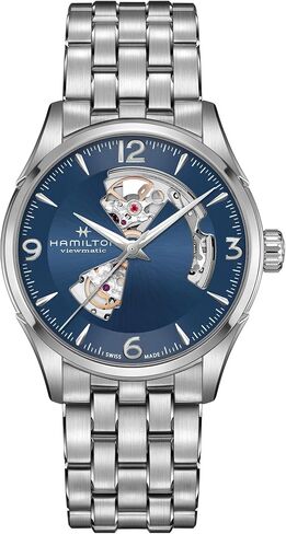 Hamilton Watch Jazzmaster Open Heart Auto | Swiss Made | 42mm Stainless Steel Case | Blue Dial Analog Watch | Silver Stainless Steel Bracelet (Model: H32705141) in Saudi Arabia