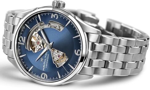 Hamilton Watch Jazzmaster Open Heart Auto | Swiss Made | 42mm Stainless Steel Case | Blue Dial Analog Watch | Silver Stainless Steel Bracelet (Model: H32705141) in Saudi Arabia