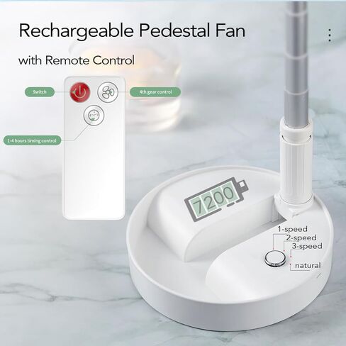 مروحة محمولة قابلة للطي لاسلكية قابلة لإعادة الشحن، مروحة محمولة بقاعدة قابلة للطي ومكتب ومروحة أرضية لاسلكية مع مروحة قائمة تعمل بالبطارية 7200 مللي أمبير في الساعة للمطبخ المنزلي والتخييم في الهواء الطلق (أبيض) in Kuwait