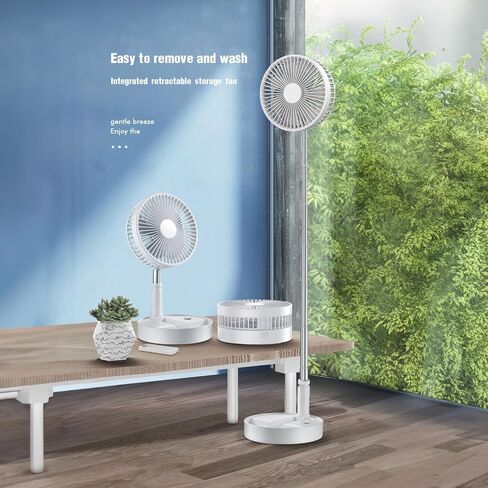 مروحة محمولة قابلة للطي لاسلكية قابلة لإعادة الشحن، مروحة محمولة بقاعدة قابلة للطي ومكتب ومروحة أرضية لاسلكية مع مروحة قائمة تعمل بالبطارية 7200 مللي أمبير في الساعة للمطبخ المنزلي والتخييم في الهواء الطلق (أبيض) in Kuwait