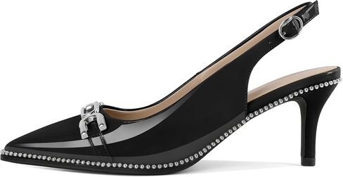 SAMMITOP Slingback Heels for Women Pointed Toe Kitten Low Heel Pumps Silver Beaded Metal Buckle Comfortable Slip On Party Prom Dress Shoes 2.4 Inch in Saudi Arabia