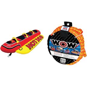 Airhead Hot Dog Towable | 1-3 Rider Tube for Boating and Water Sports, Neoprene Seat Pads, Double-Stitched Full Nylon Cover, and Boston Valve for Convenient Inflating & Deflating