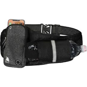 Athlé Running Belt – Horizontal Water Bottle Pouch, Large Fanny Pack Pocket Fits All Phones and Wallet, Adjustable One Size Fits All Waist Band, Key Clip, 360° Reflective