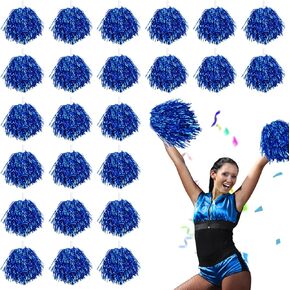 24pcs Metallic Pom Poms Cheerleading with Baton Handle Cheer Pom Poms for Kids Adults Cheering Party Dance Sportsteam Spirit Sports（Blue）
