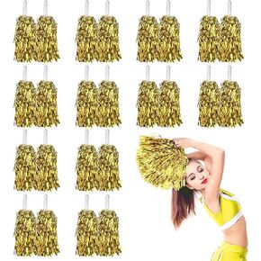 DILIBRA 24 Pcs Metallic Cheerleading Pom Poms for Kids, Cheerleaders Cheer Pom Poms with Baton Handle, Cheering Squad Hand Flower for Adults Team Spirit Sports Game Dancing Party