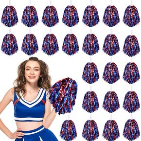 24 Pcs Pom Poms Cheerleading Cheerleader Pom Poms Spirited Cheer Pom Poms Cheerleader Pom Poms Baton Handle Metallic Foil Fun Pom Poms for Sports Team Party Dance Cheering (Black, Gold)