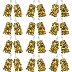 24PCS Cheerleading Pom Poms Metallic Foil Plastic Pom Poms with Baton Handle for Game Sports Squads Dancing Party Football Basketball Club Spirit Sports Stage Performance Celebration (white)