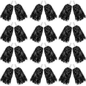 24PCS Cheerleading Pom Poms Metallic Foil Plastic Pom Poms with Baton Handle for Game Sports Squads Dancing Party Football Basketball Club Spirit Sports Stage Performance Celebration (white)