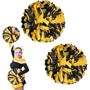 AUHOKY عبوتان من كرات التشجيع مع مقبض باتون، مجموعة كرات التشجيع الفاخرة، زهور يدوية منفوشة للتشجيع وحفلات الرقص الفاخرة (6 بوصة، أسود/أصفر) in Kuwait