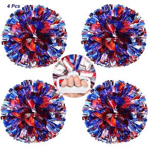 AUHOKY 4 Packs Metallic Cheerleading Cheer Pom Poms, Fluffy Cheerleader Pompoms with Finger-Friendly Ring, Cheering Pom poms for Squad Team Sports Game Dance Dress Party Kids Adults(Purple/Gold)