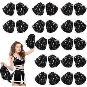 24 Pcs Cheerleading Pom Poms, Metallic Foil Handle Cheer Squad Team Spirited Fun Pom Poms for Party, Sports Dance Cheer, 30 Grams Weight Each (Black)