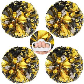 AUHOKY 4 Packs Metallic Cheerleading Cheer Pom Poms, Fluffy Cheerleader Pompoms with Finger-Friendly Ring, Cheering Pom poms for Squad Team Sports Game Dance Dress Party Kids Adults(Purple/Gold)