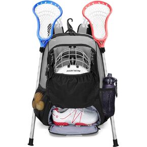 حقيبة GOBUROS Lacrosse، حقيبة ظهر لمعدات Lacrosse مع حامل عصا وشبكة سحاب مخفية تحمل جميع معدات Lacrosse أو الهوكي الميداني، مساحة أحذية منفصلة جيدة التهوية تستوعب ما يصل إلى US Men 13