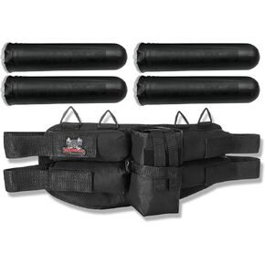Maddog 4+1 Entry Level Paintball Harness Pod Pack Belt with HPA CO2 Tank Holder Pouch | Includes (4) Paintball Pods