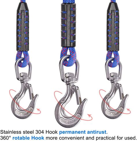 24 ft Heavy Duty Boat Tow Harness, Boat Tow Ropes, Easy Connection w/ 3 Stainless Steel Larger Hooks, SELEWARE in Saudi Arabia
