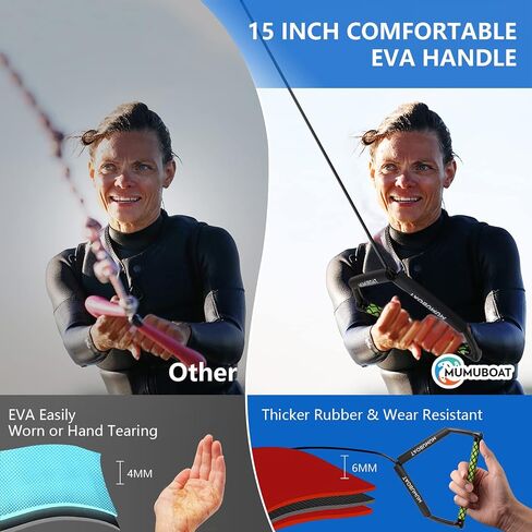 حبل Dyneema Wakeboard بطول 75 قدمًا، حبل غير قابل للتمدد ومقبض حبل التزلج على الماء للرياضات المائية، 4 أقسام حبل سحب عائم للركبة وركوب الأمواج in Saudi Arabia