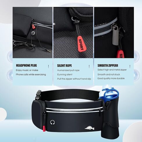 حزام الجري كوموريبي مع زجاجة ماء، حزمة فاني للجري مع حامل زجاجة مياه، حقيبة حزام الجري للنساء، حزمة فاني مقاومة للماء قابلة للتعديل للجري، المشي لمسافات طويلة، صالة الألعاب الرياضية، السفر in Kuwait