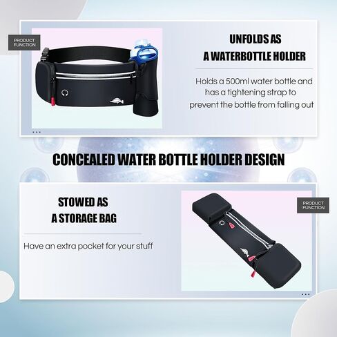 حزام الجري كوموريبي مع زجاجة ماء، حزمة فاني للجري مع حامل زجاجة مياه، حقيبة حزام الجري للنساء، حزمة فاني مقاومة للماء قابلة للتعديل للجري، المشي لمسافات طويلة، صالة الألعاب الرياضية، السفر in Kuwait