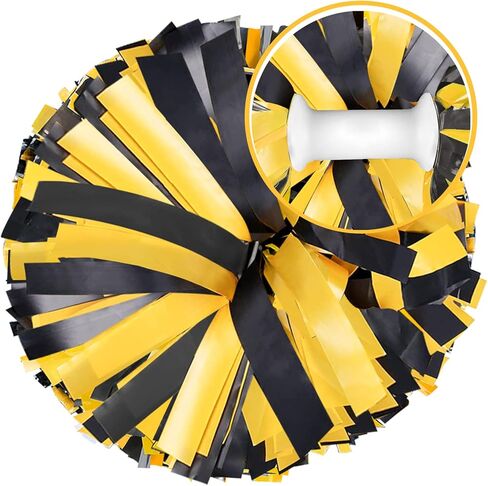 AUHOKY عبوتان من كرات التشجيع مع مقبض باتون، مجموعة كرات التشجيع الفاخرة، زهور يدوية منفوشة للتشجيع وحفلات الرقص الفاخرة (6 بوصة، أسود/أصفر) in Kuwait