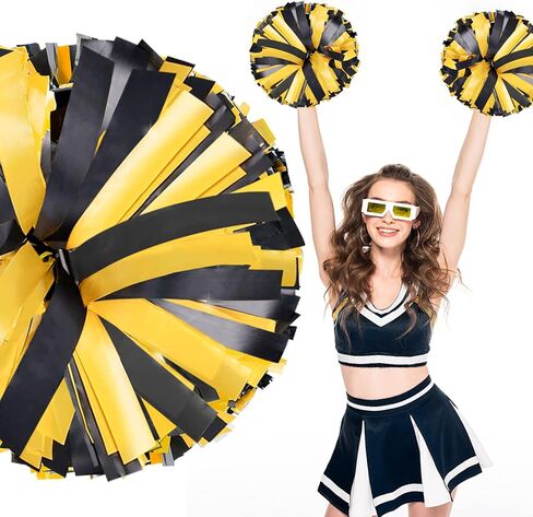 AUHOKY عبوتان من كرات التشجيع مع مقبض باتون، مجموعة كرات التشجيع الفاخرة، زهور يدوية منفوشة للتشجيع وحفلات الرقص الفاخرة (6 بوصة، أسود/أصفر) in Kuwait