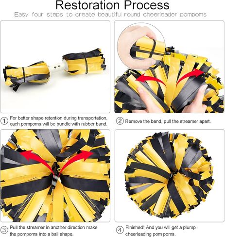 AUHOKY عبوتان من كرات التشجيع مع مقبض باتون، مجموعة كرات التشجيع الفاخرة، زهور يدوية منفوشة للتشجيع وحفلات الرقص الفاخرة (6 بوصة، أسود/أصفر) in Kuwait