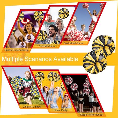 AUHOKY عبوتان من كرات التشجيع مع مقبض باتون، مجموعة كرات التشجيع الفاخرة، زهور يدوية منفوشة للتشجيع وحفلات الرقص الفاخرة (6 بوصة، أسود/أصفر) in Kuwait