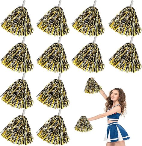 esluker.ly 12 حزمة من كرات بوم التشجيع مع مقبض باتون، كرات معدنية من رقائق معدنية بوم بومس زهور يدوية للتشجيع للرياضة، كرة الرقص، فستان فاخر للحفلات الليلية (أزرق/فضي) in Kuwait