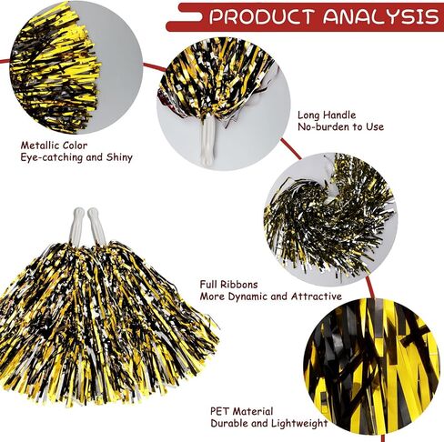 esluker.ly 12 حزمة من كرات بوم التشجيع مع مقبض باتون، كرات معدنية من رقائق معدنية بوم بومس زهور يدوية للتشجيع للرياضة، كرة الرقص، فستان فاخر للحفلات الليلية (أزرق/فضي) in Kuwait