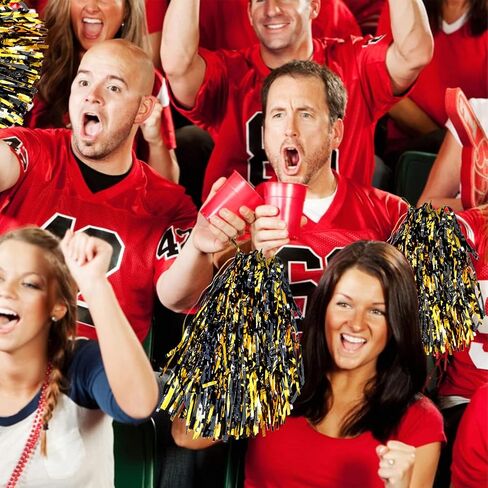 esluker.ly 12 حزمة من كرات بوم التشجيع مع مقبض باتون، كرات معدنية من رقائق معدنية بوم بومس زهور يدوية للتشجيع للرياضة، كرة الرقص، فستان فاخر للحفلات الليلية (أزرق/فضي) in Kuwait