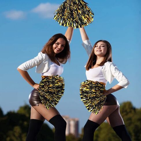 esluker.ly 12 حزمة من كرات بوم التشجيع مع مقبض باتون، كرات معدنية من رقائق معدنية بوم بومس زهور يدوية للتشجيع للرياضة، كرة الرقص، فستان فاخر للحفلات الليلية (أزرق/فضي) in Kuwait