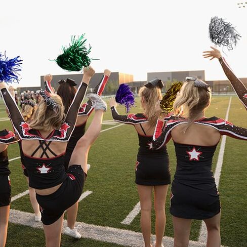 12PCS Pom Poms Cheerleading Metallic Embossing Fluffy Cheer Pom Poms with Handle Cheering Squad Team Spirits Pompoms for Sports Party Dance in Saudi Arabia