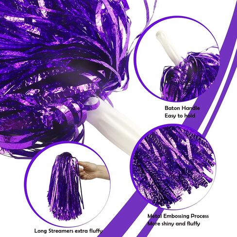 12PCS Pom Poms Cheerleading Metallic Embossing Fluffy Cheer Pom Poms with Handle Cheering Squad Team Spirits Pompoms for Sports Party Dance in Saudi Arabia