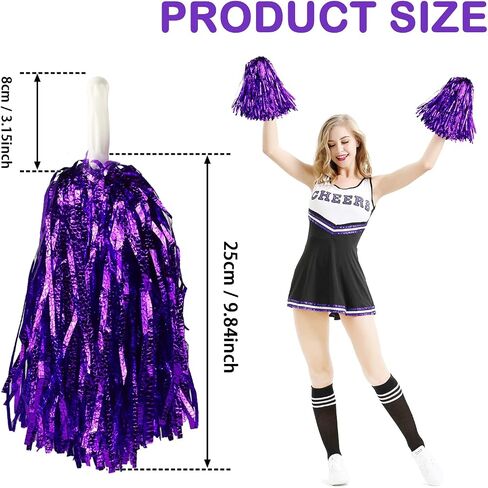 12PCS Pom Poms Cheerleading Metallic Embossing Fluffy Cheer Pom Poms with Handle Cheering Squad Team Spirits Pompoms for Sports Party Dance in Saudi Arabia
