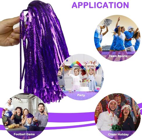 12PCS Pom Poms Cheerleading Metallic Embossing Fluffy Cheer Pom Poms with Handle Cheering Squad Team Spirits Pompoms for Sports Party Dance in Saudi Arabia