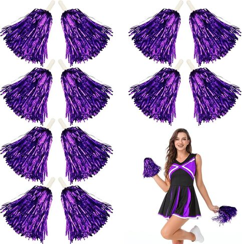 12PCS Pom Poms Cheerleading Metallic Embossing Fluffy Cheer Pom Poms with Handle Cheering Squad Team Spirits Pompoms for Sports Party Dance in Saudi Arabia