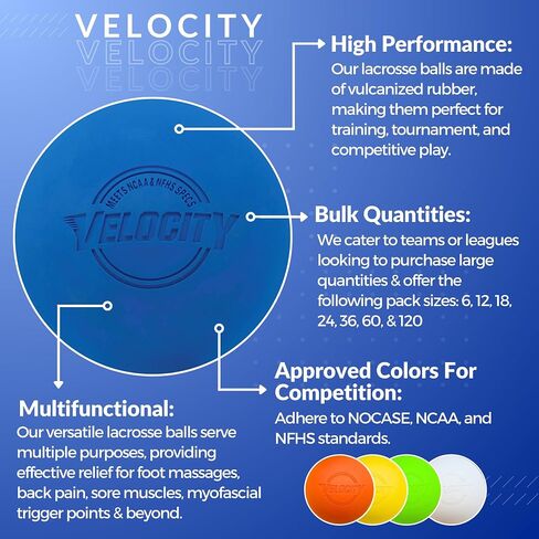 Velocity Lacrosse Balls - 1, 2, 3, 6, 12, 18, 24, 36, 60 and 120 Packs - for Practice, Official NFHS and College Approved Size in Saudi Arabia