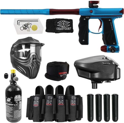 علامة Maddog Empire Mini GS الكاملة لمسدس كرات الطلاء التلقائي مع خزان HPA 48/3000، محمل Empire Halo Too، قناع Empire Helix الحراري، واقي الرقبة، 4+3 حزام و(4) حزمة بداية القرون in Kuwait