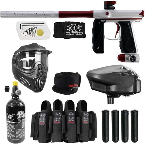 علامة Maddog Empire Mini GS الكاملة لمسدس كرات الطلاء التلقائي مع خزان HPA 48/3000، محمل Empire Halo Too، قناع Empire Helix الحراري، واقي الرقبة، 4+3 حزام و(4) حزمة بداية القرون in Kuwait