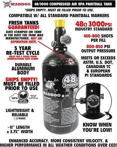 علامة Maddog Empire Mini GS الكاملة لمسدس كرات الطلاء التلقائي مع خزان HPA 48/3000، محمل Empire Halo Too، قناع Empire Helix الحراري، واقي الرقبة، 4+3 حزام و(4) حزمة بداية القرون in Kuwait