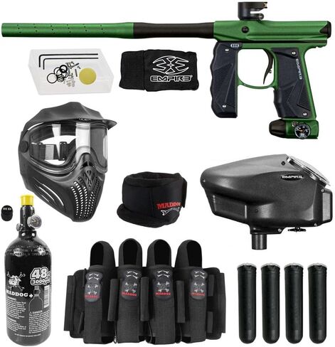 Maddog Empire Mini GS Full Auto Paintball Gun Marker w/ 48/3000 HPA Tank, Empire Halo Too Loader, Empire Helix Thermal Mask, Neck Protector, 4+3 Harness & (4) Pods Starter Package in Kuwait