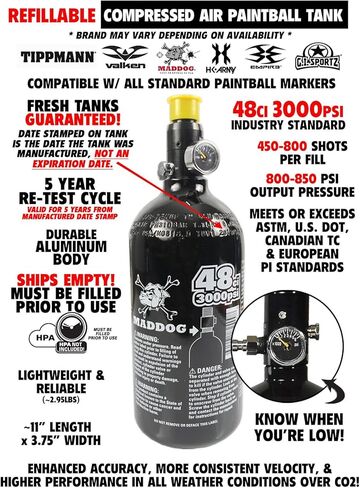 Maddog Empire Mini GS Full Auto Paintball Gun Marker w/ 48/3000 HPA Tank, Empire Halo Too Loader, Empire Helix Thermal Mask, Neck Protector, 4+3 Harness & (4) Pods Starter Package in Kuwait