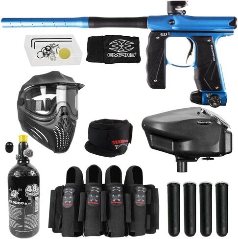 علامة Maddog Empire Mini GS الكاملة لمسدس كرات الطلاء التلقائي مع خزان HPA 48/3000، محمل Empire Halo Too، قناع Empire Helix الحراري، واقي الرقبة، 4+3 حزام و(4) حزمة بداية القرون in Kuwait