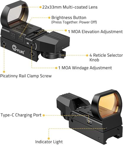 CVLIFE FoxSpook قابلة للشحن منظر نقطة حمراء 1x22x33 مللي متر مشاهد كرات الطلاء للسكك الحديدية Picatinny in Kuwait