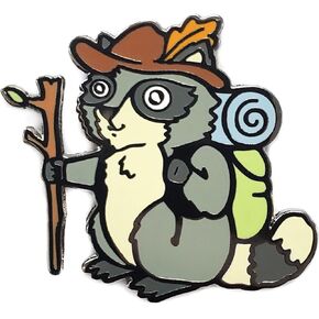 Hiking Raccoon Enamel Lapel Pin