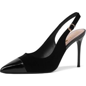 GOSERCE Women's Slingback Stiletto Heels Closed Splicing Pointed Toe Wedding Party Dress Pumps Shoes Black