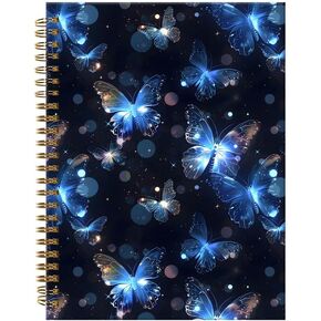 Spiral Journal Notebook,A5 Hardcover Lined Journals for Women Girl 6 x 8.3 in,120 Pages Thick Paper,Cute College Ruled Writing Notebook for Gifts Office Work School(Blue Butterfly)